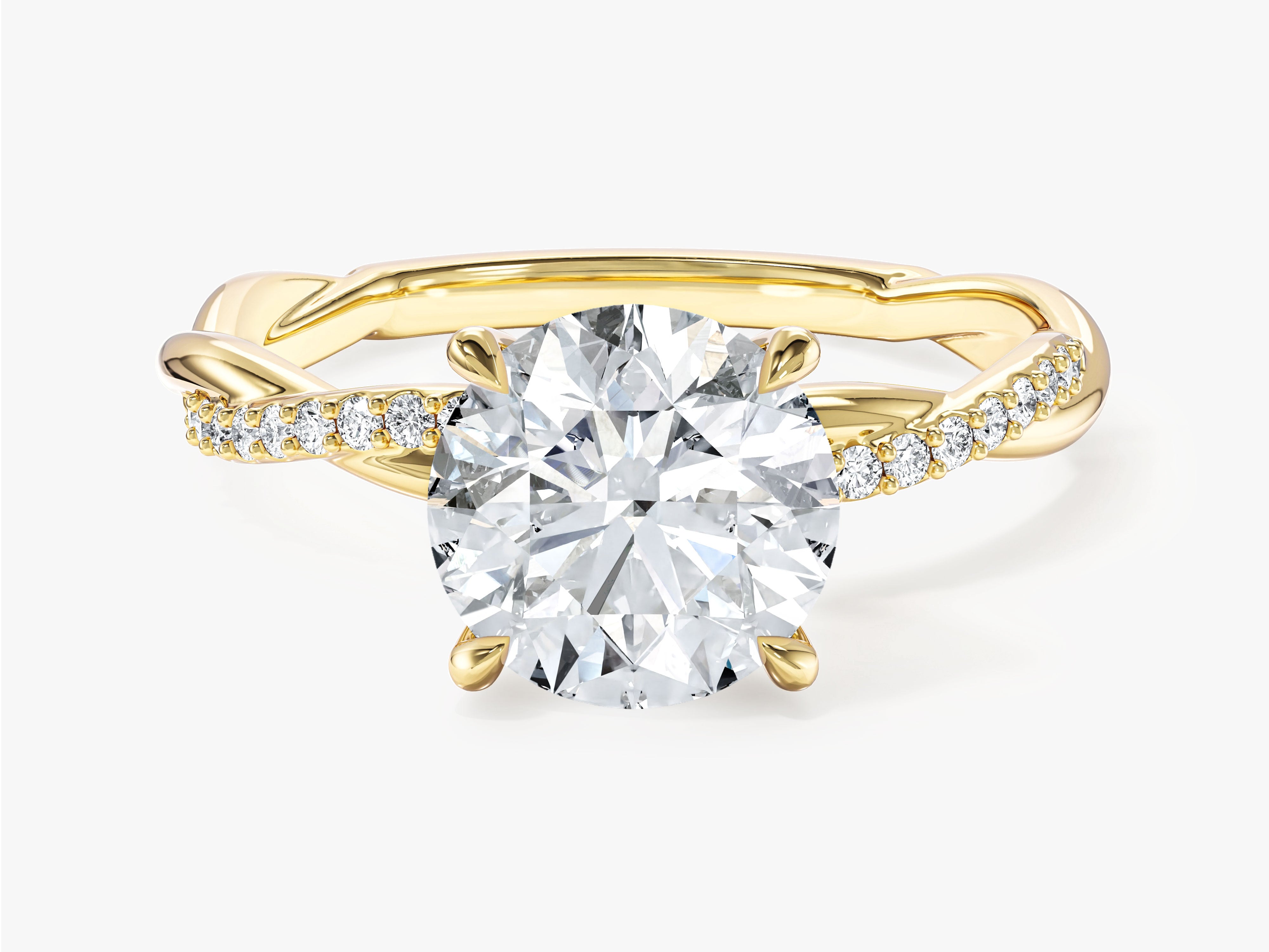 Twist Moissanit Verlobungsring im Rundschliff mit Seitensteinen (2,00 CT)