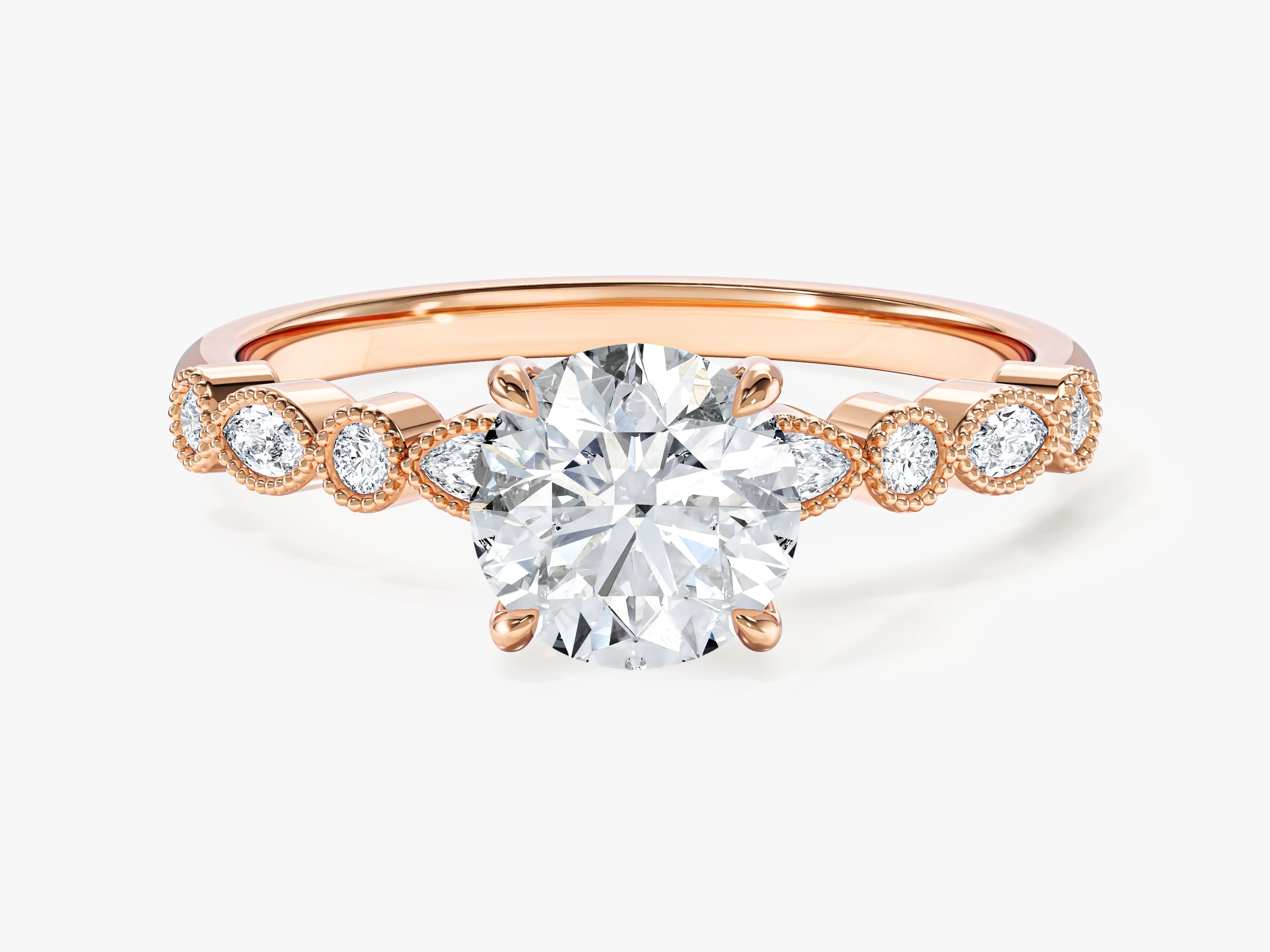 Moissanit Verlobungsring mit Marquise-Seitensteinen und Milgrain (1,00 CT)
