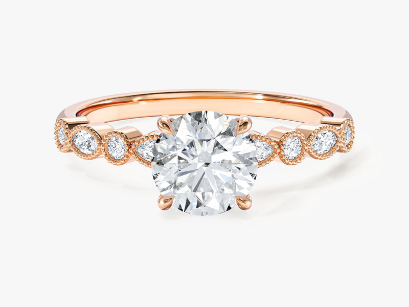Moissanit Verlobungsring mit Marquise-Seitensteinen und Milgrain (1,00 CT)