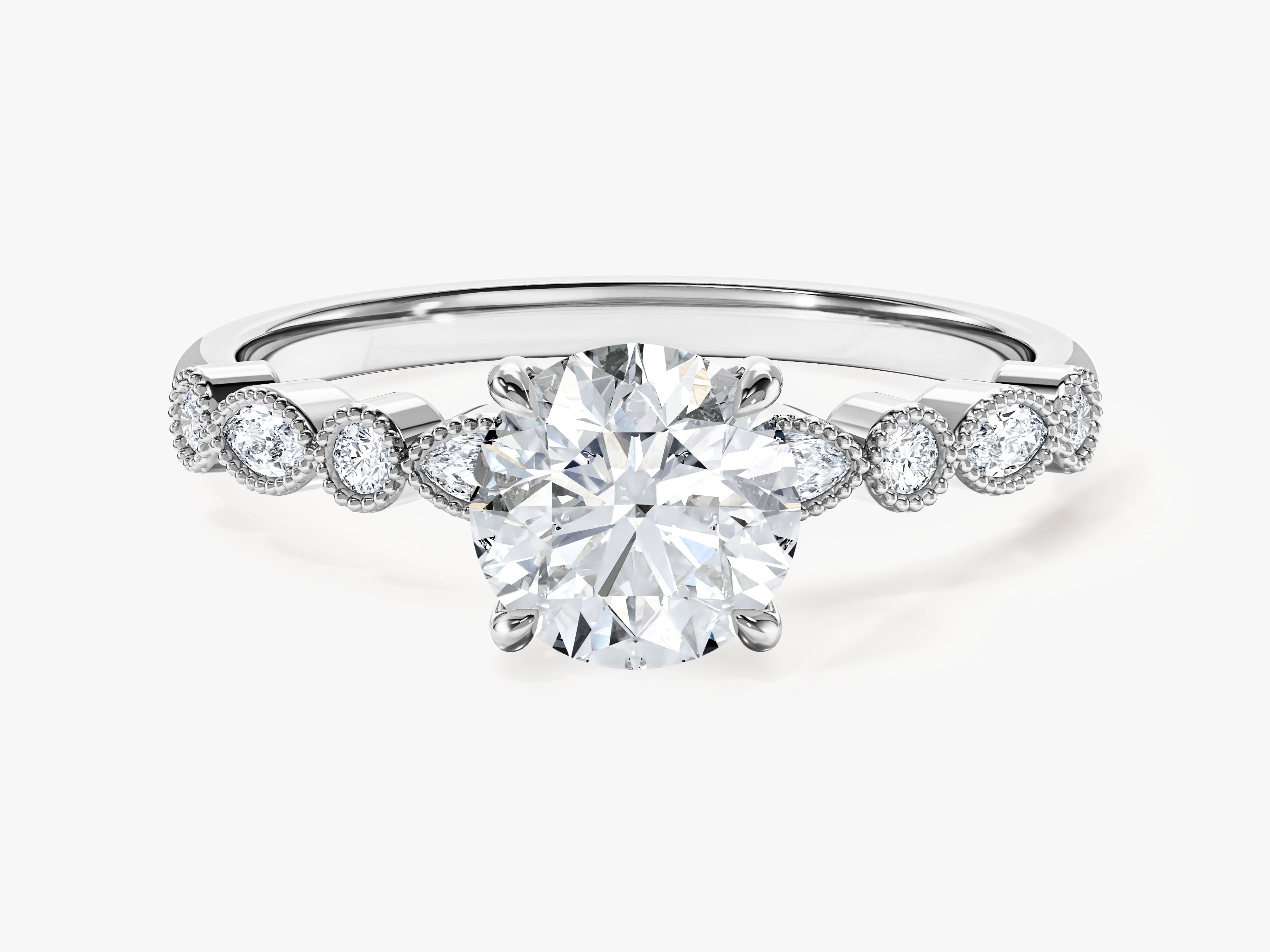 Moissanit Verlobungsring mit Marquise-Seitensteinen und Milgrain (1,00 CT)