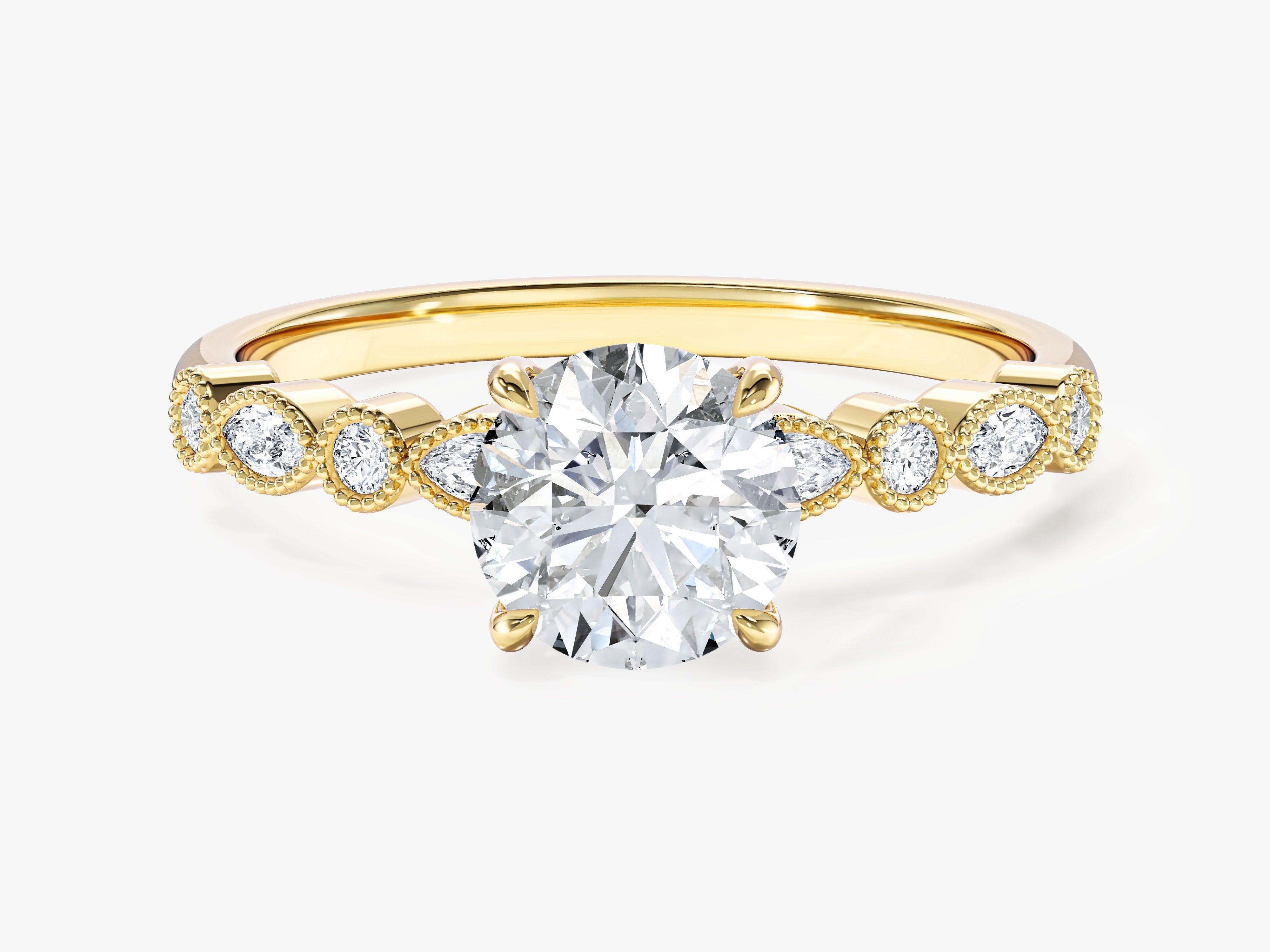 Moissanit Verlobungsring mit Marquise-Seitensteinen und Milgrain (1,00 CT)
