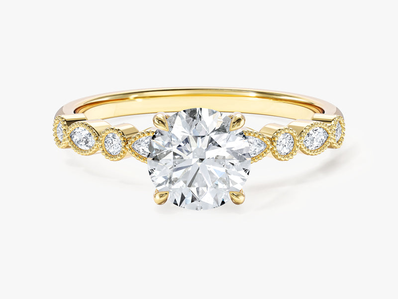 Moissanit Verlobungsring mit Marquise-Seitensteinen und Milgrain (1,00 CT)