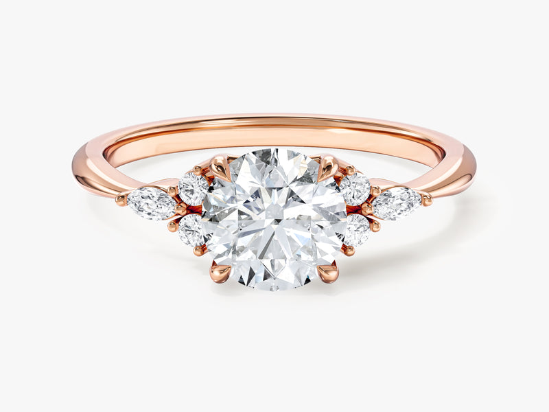 Moissanit Verlobungsring im Rundschliff mit Cluster-Akzent (1,00 CT)