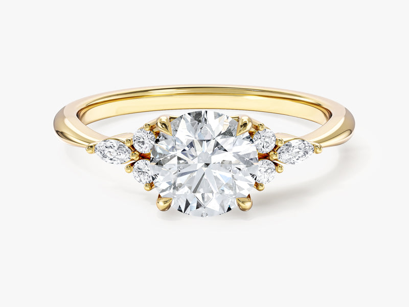 Moissanit Verlobungsring im Rundschliff mit Cluster-Akzent (1,00 CT)