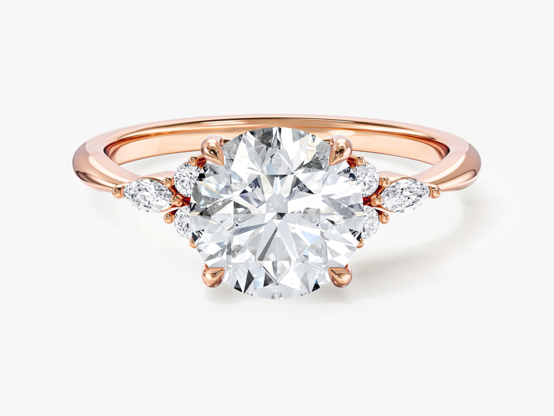 Moissanit Verlobungsring im Rundschliff mit Cluster-Akzent (1,50 CT)