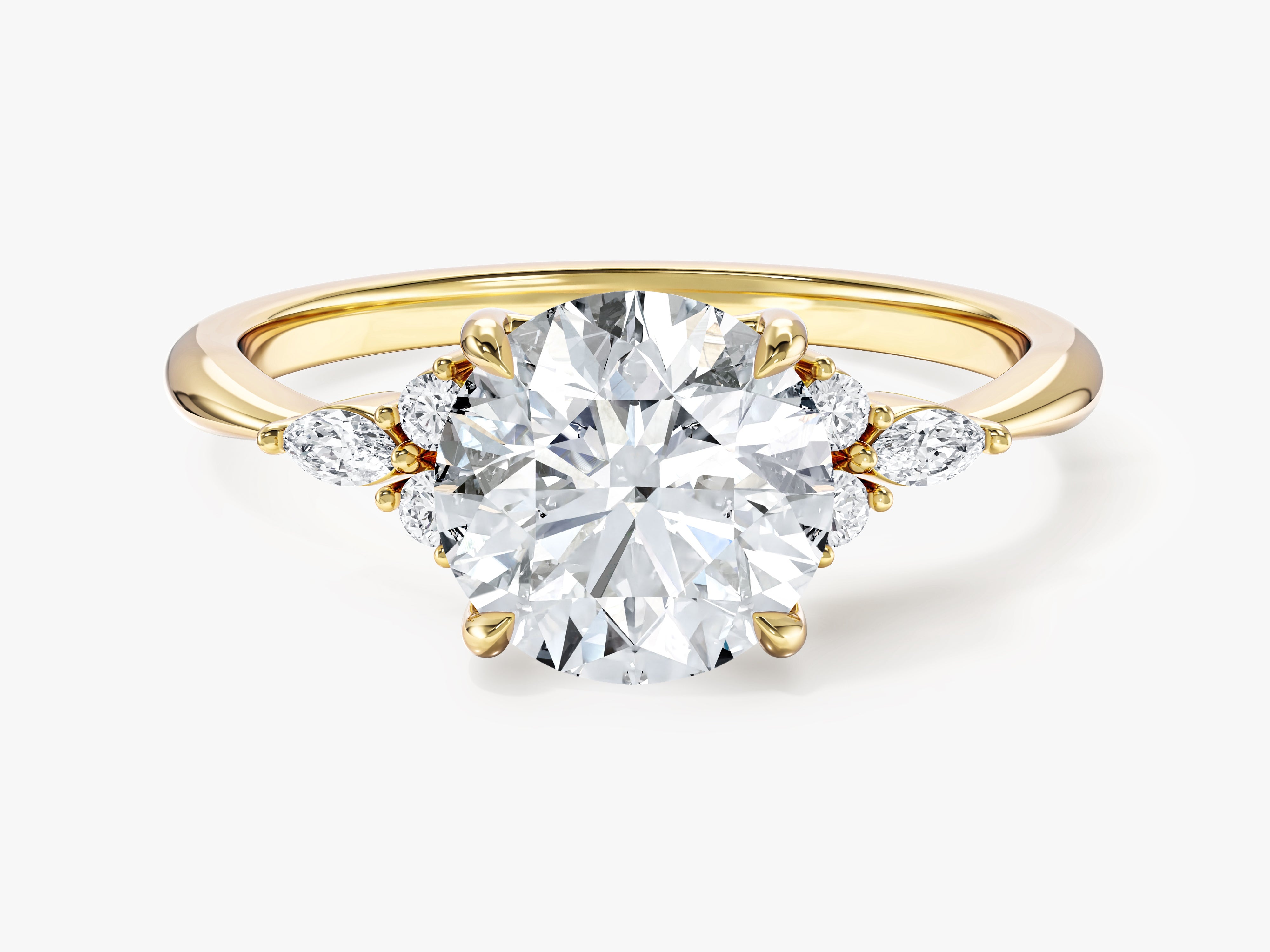 Moissanit Verlobungsring im Rundschliff mit Cluster-Akzent (1,50 CT)