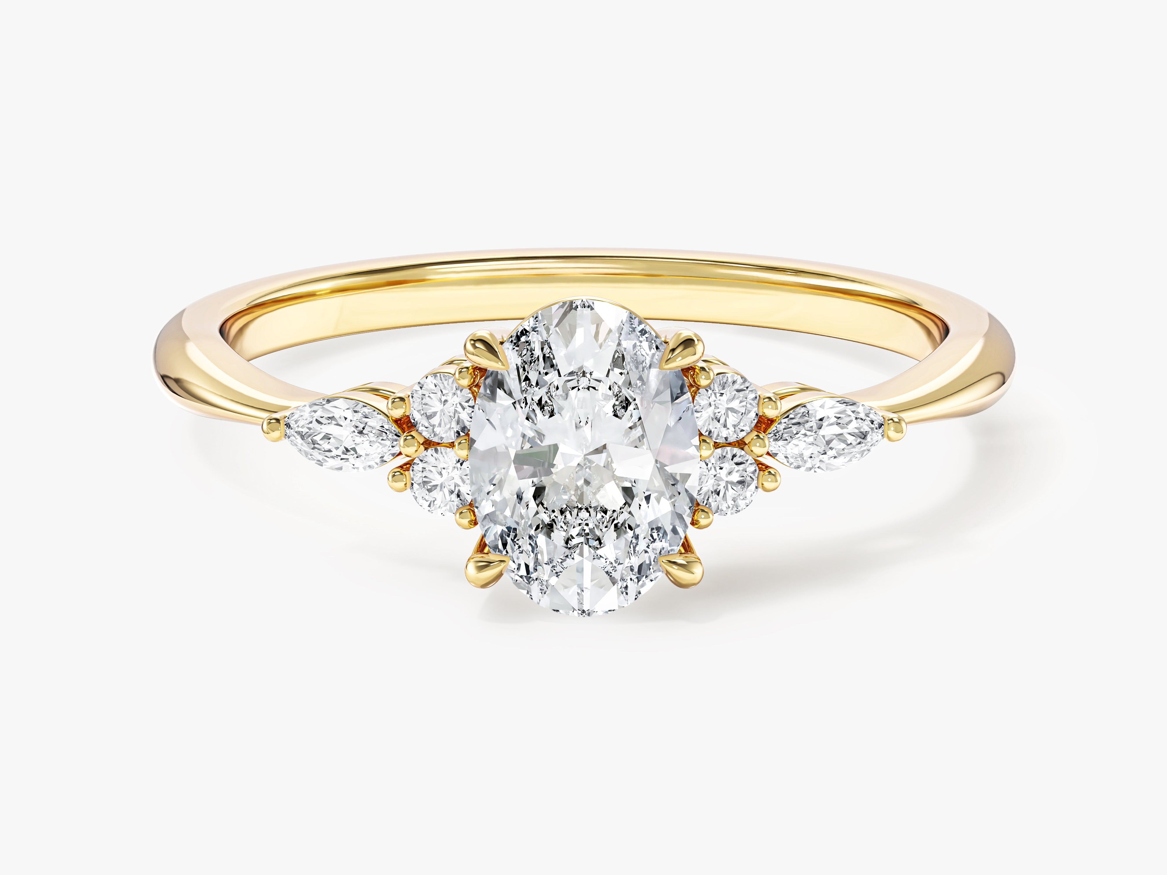 Labordiamant Verlobungsring im Ovalschliff mit Cluster-Akzent (1.00 CT)
