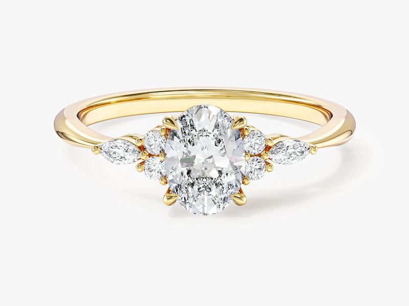 Labordiamant Verlobungsring im Ovalschliff mit Cluster-Akzent (1.00 CT)