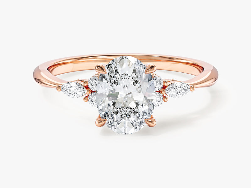 Moissanit Verlobungsring im Ovalschliff mit Cluster-Akzent (1,50 CT)
