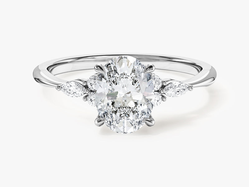 Moissanit Verlobungsring im Ovalschliff mit Cluster-Akzent (1,50 CT)
