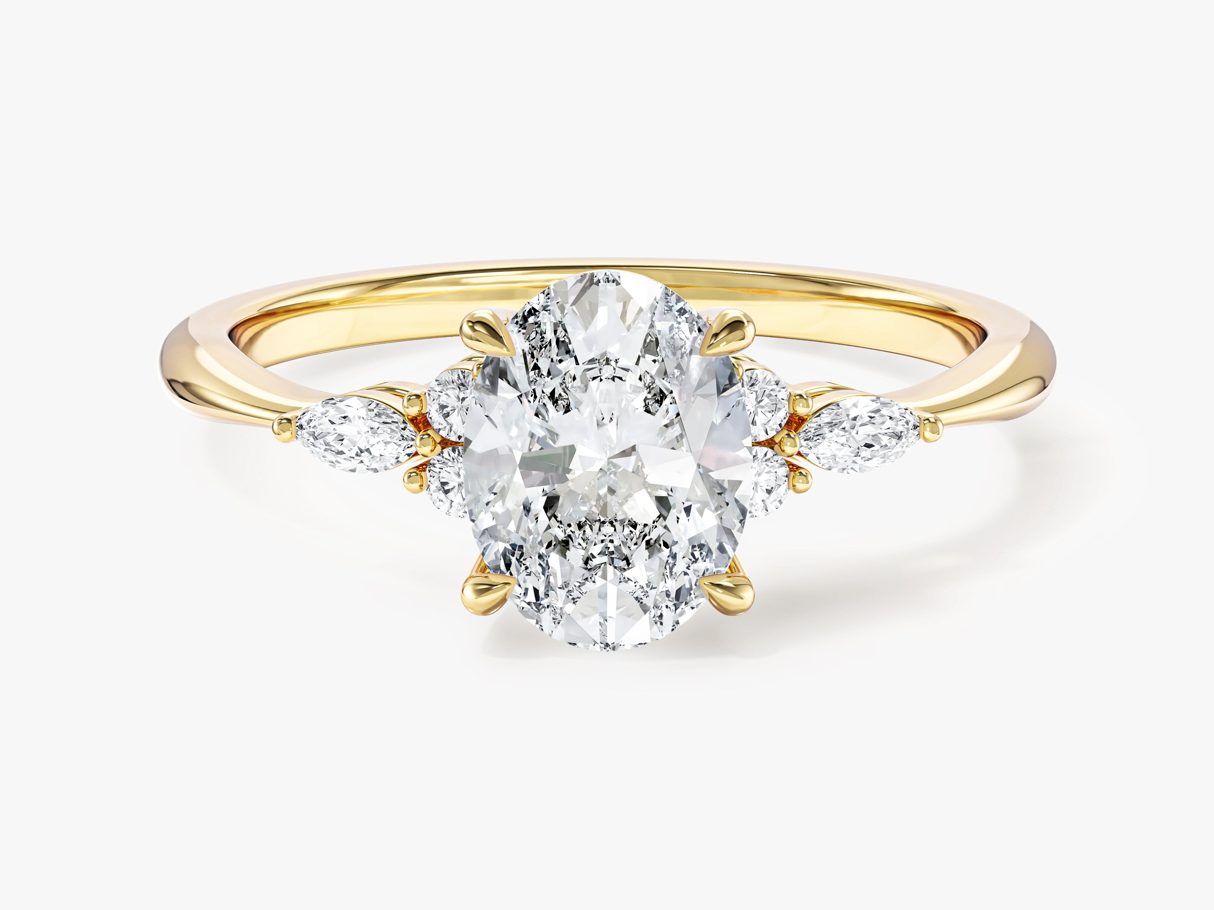 Moissanit Verlobungsring im Ovalschliff mit Cluster-Akzent (1,50 CT)