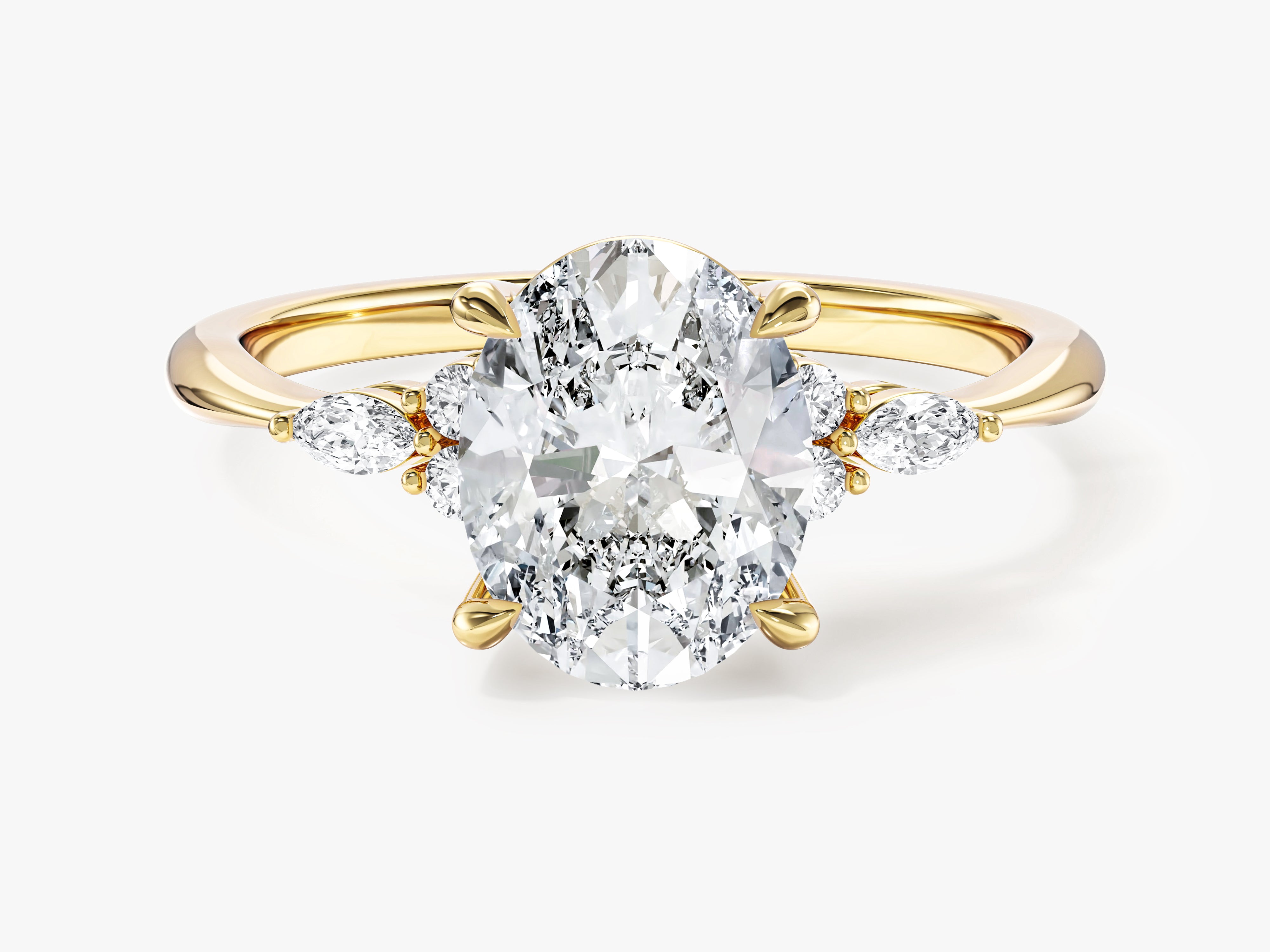 Moissanit Verlobungsring im Ovalschliff mit Cluster-Akzent (2,00 CT)