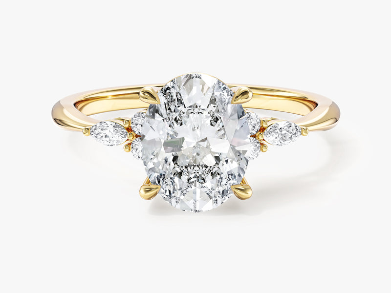 Moissanit Verlobungsring im Ovalschliff mit Cluster-Akzent (2,00 CT)