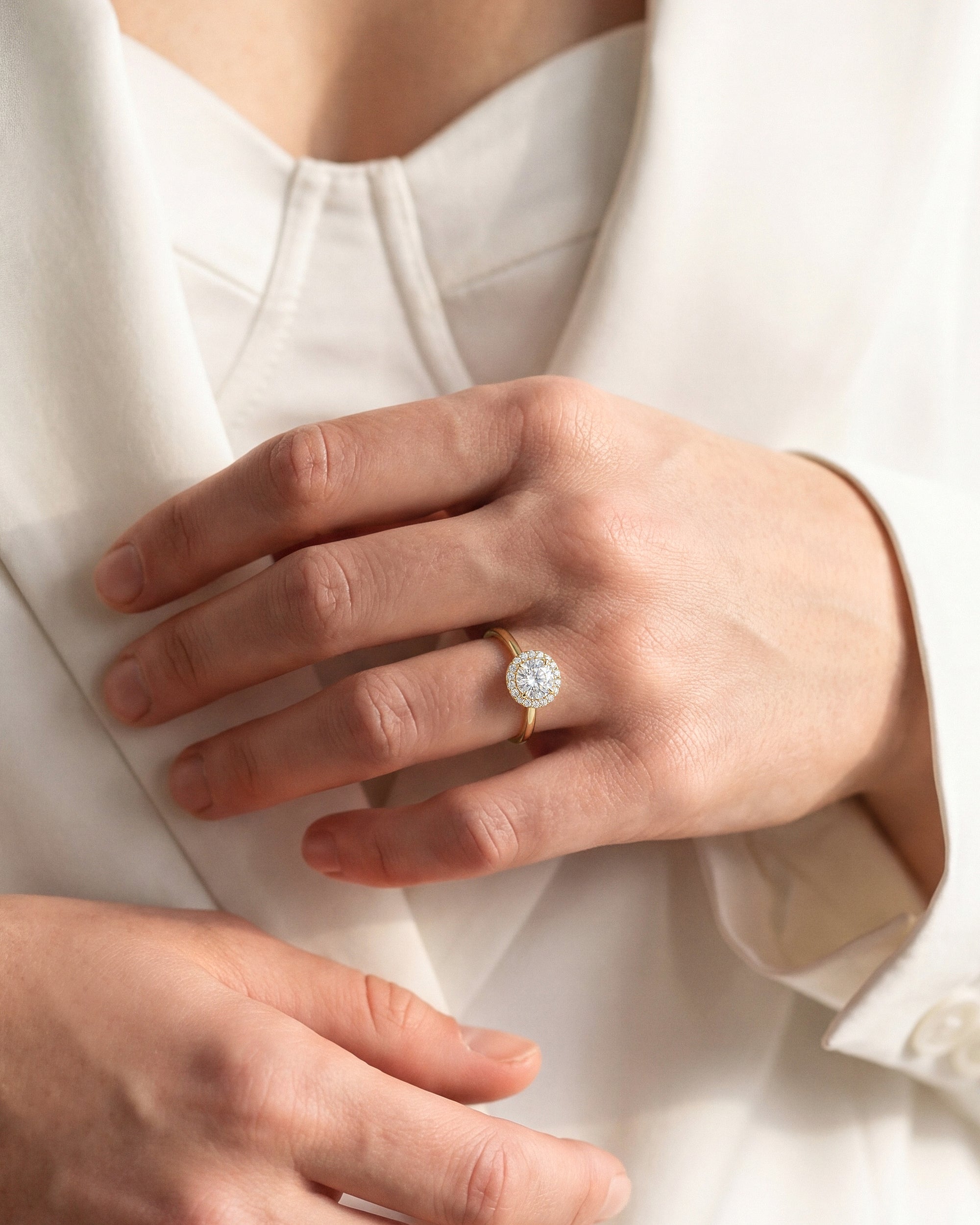 Moissanit Verlobungsring im runden Halo (1,00 CT)