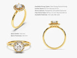 Gold halo ring with round diamond center stone
