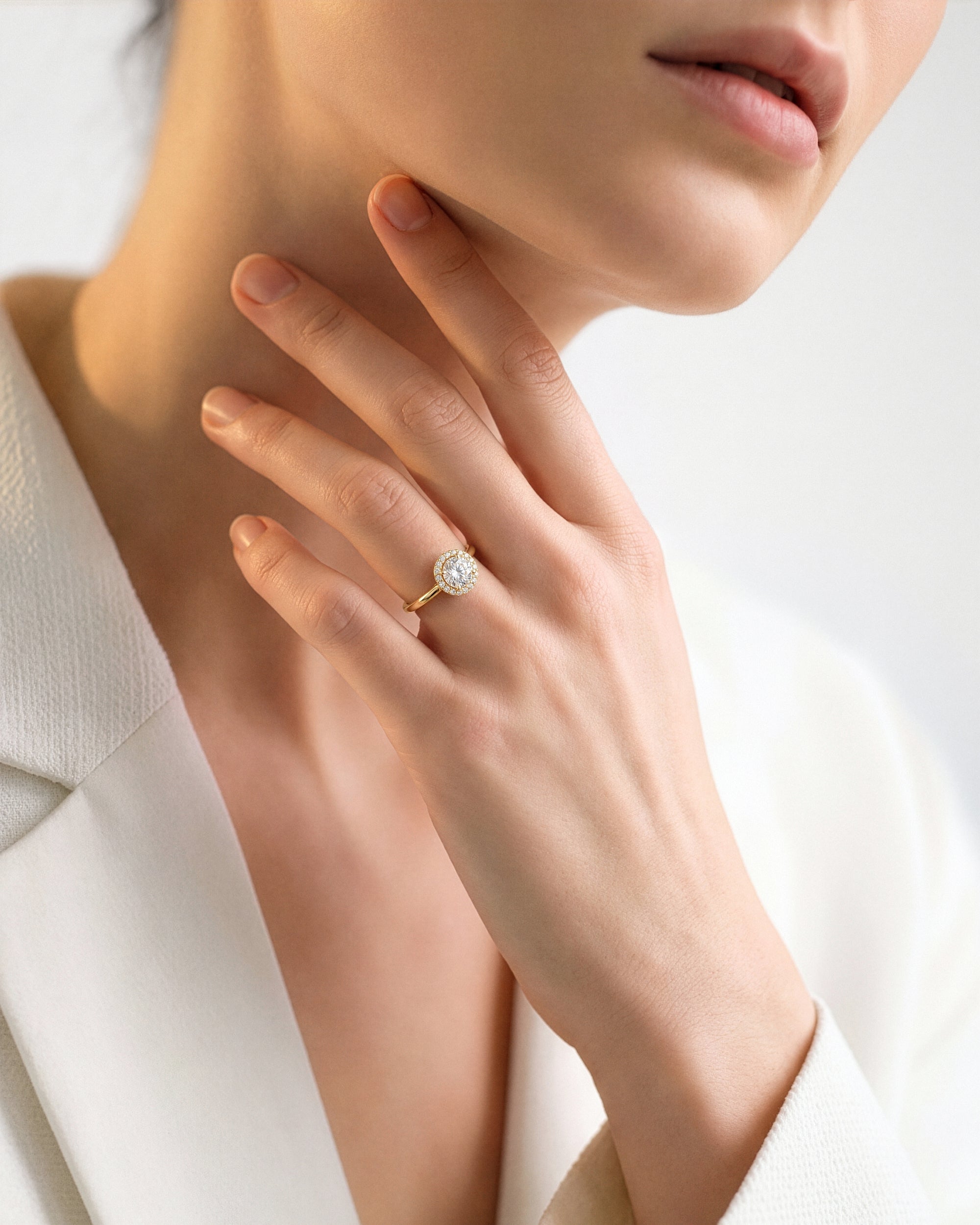 Moissanit Verlobungsring im runden Halo (1,00 CT)