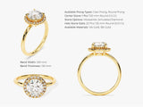 Gold halo ring with round diamond center stone