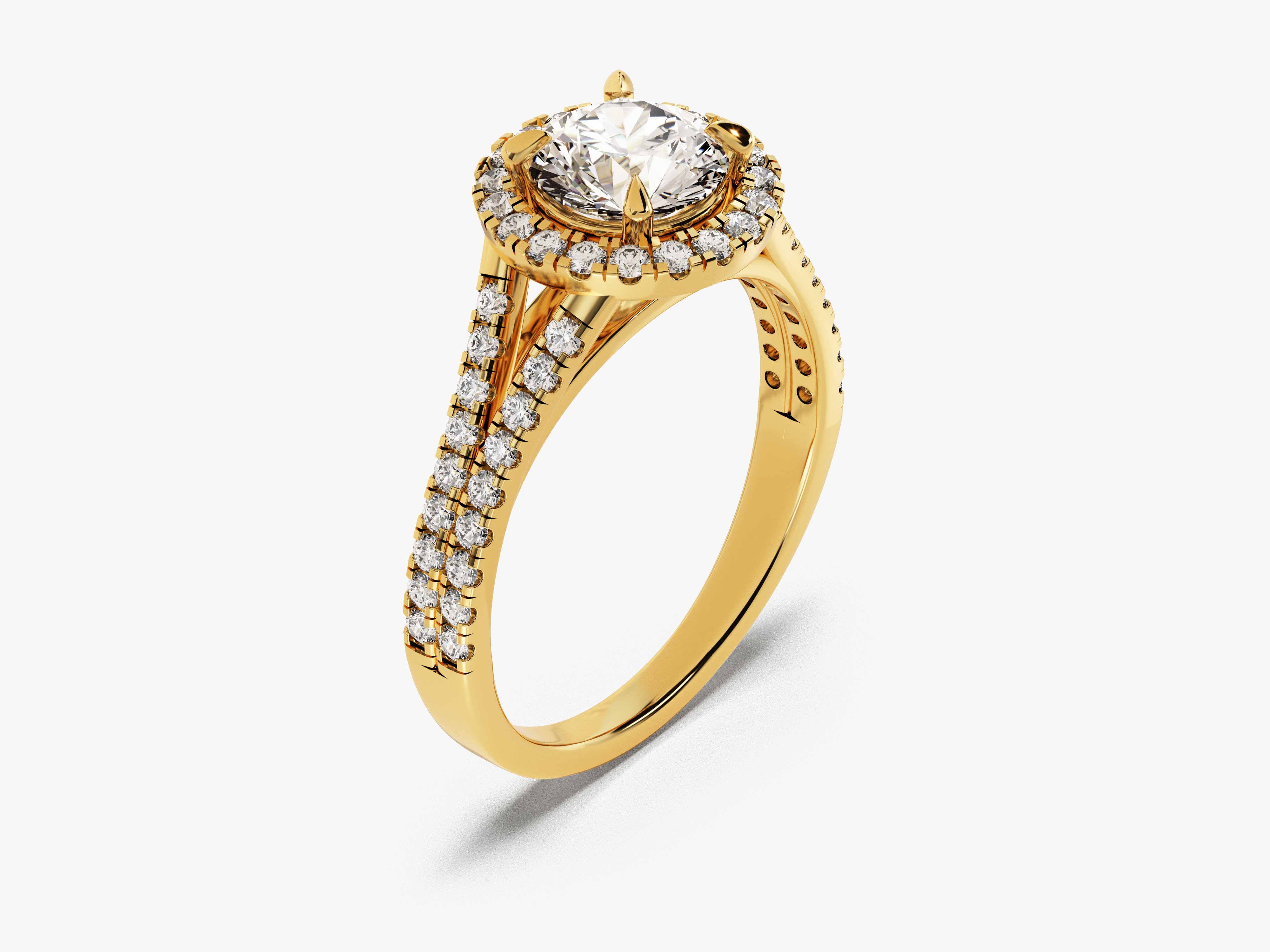 Moissanit Verlobungsring im runden Halo mit Doppel-Seitensteinen (1.00 CT)