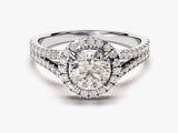 Diamond halo engagement ring with pave band, fine jewelry