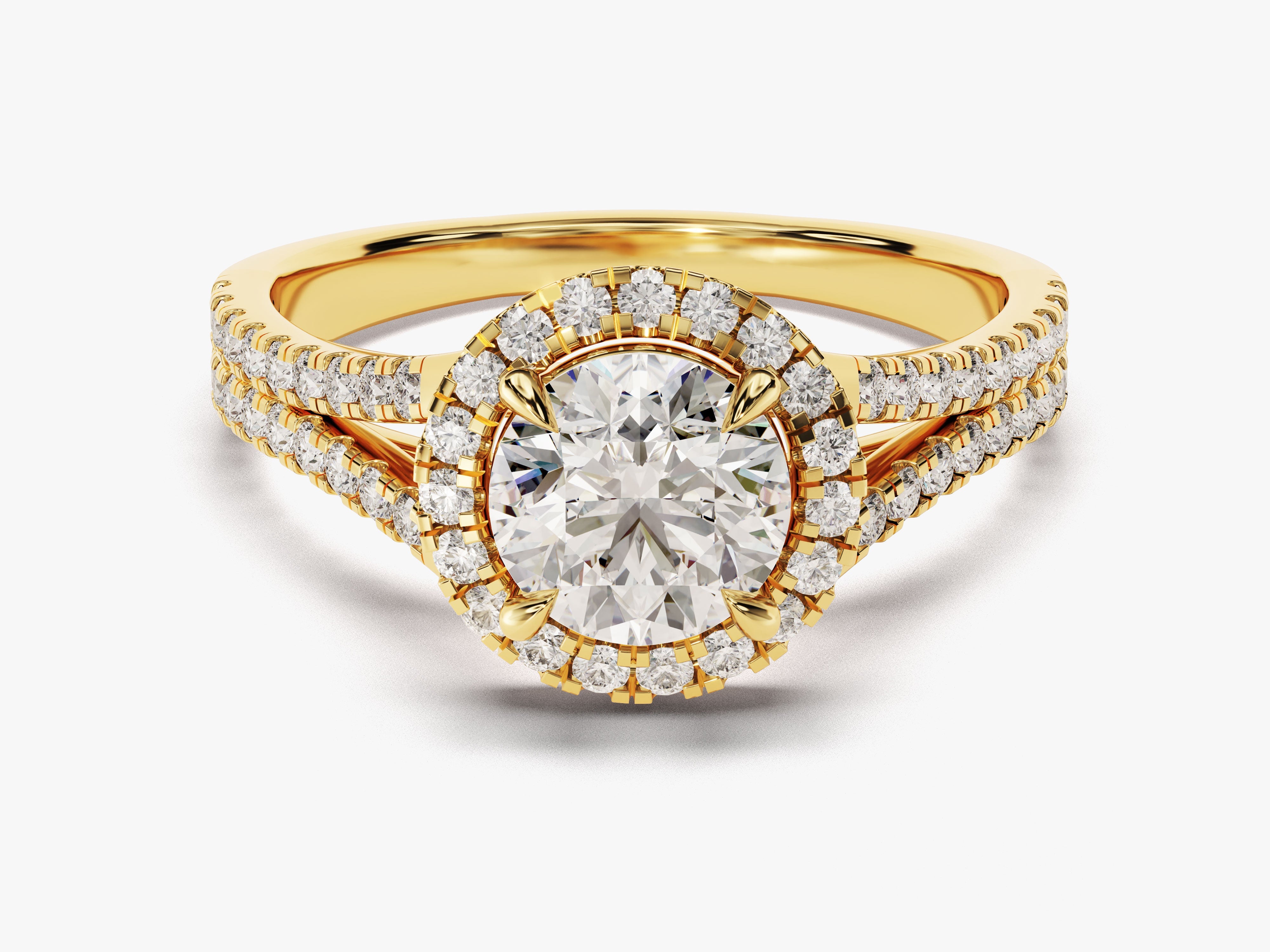 Luxury gold diamond engagement ring with halo setting