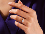 Diamond engagement ring on a woman's hand, jewelry firm product