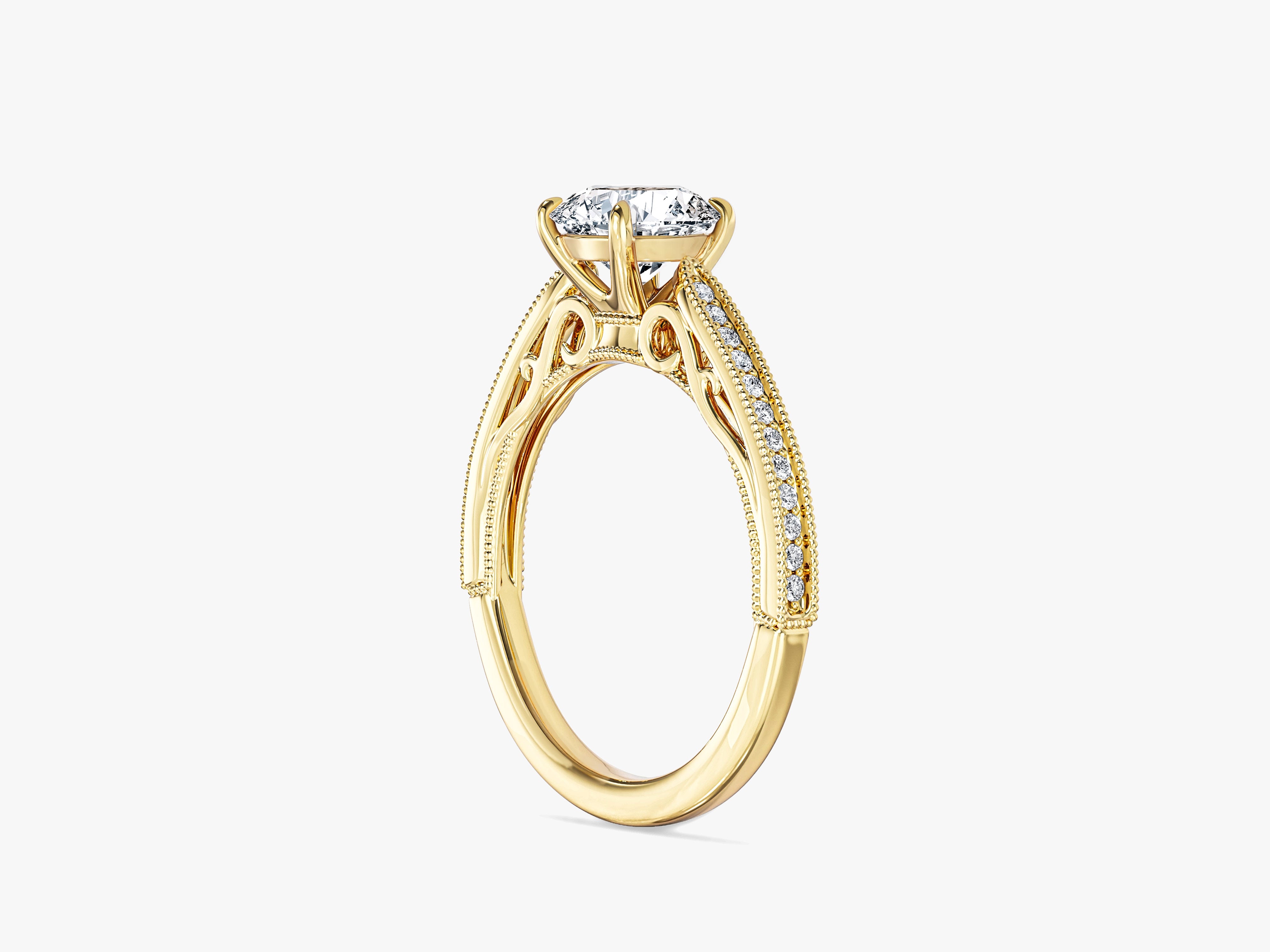 Moissanit Verlobungsring im Vintage-Stil und Kathedral-Bändern (1,00 CT)