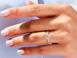 Diamond engagement ring on a hand, fine jewelry, luxury wedding ring