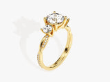 Gold diamond engagement ring with twisted band and accent stones