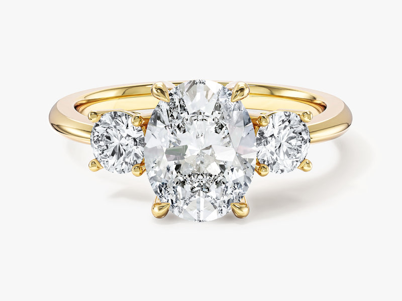 Classic Basket Set Three Stone Oval Moissanite Engagement Ring (2.00 CT TW)