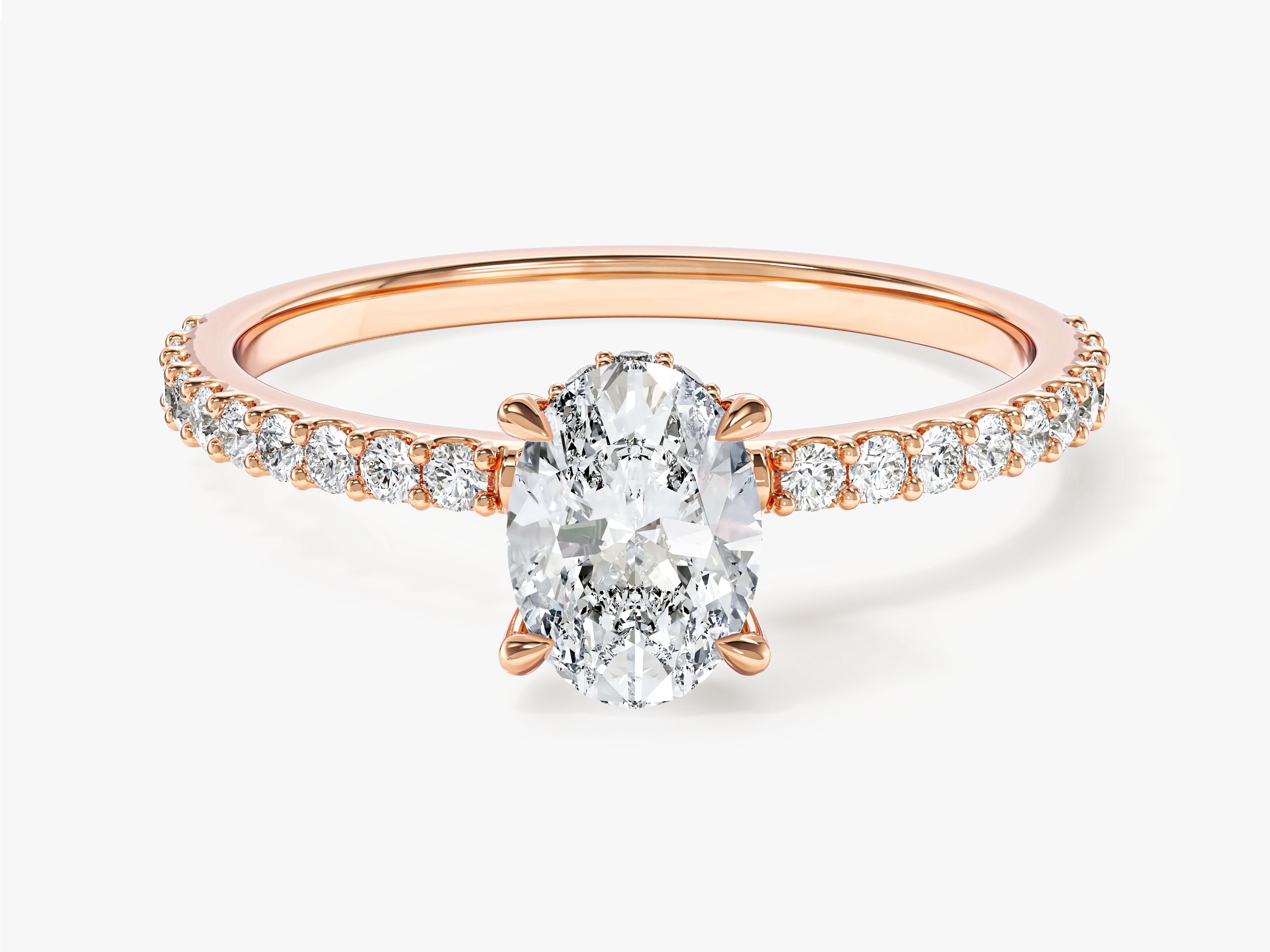 Moissanit Verlobungsring im Ovalschliff und verborgenem Halo mit Pave-Seitensteinen (1,00 CT)