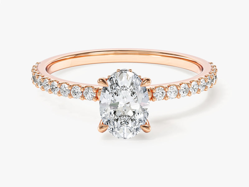 Moissanit Verlobungsring im Ovalschliff und verborgenem Halo mit Pave-Seitensteinen (1,00 CT)