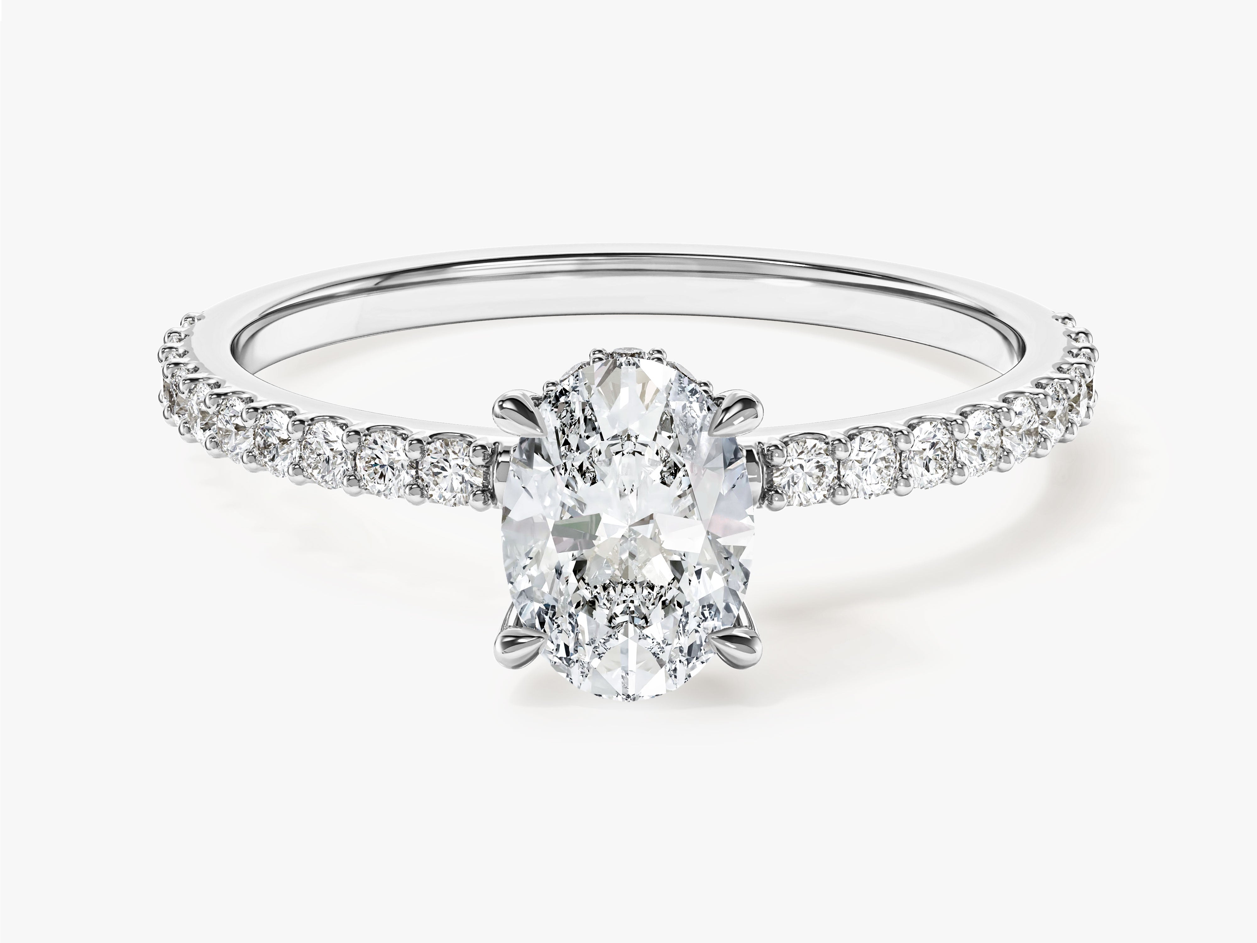 Labordiamant Verlobungsring im Ovalschliff und verborgenem Halo mit Pave-Seitensteinen (1.00 CT)