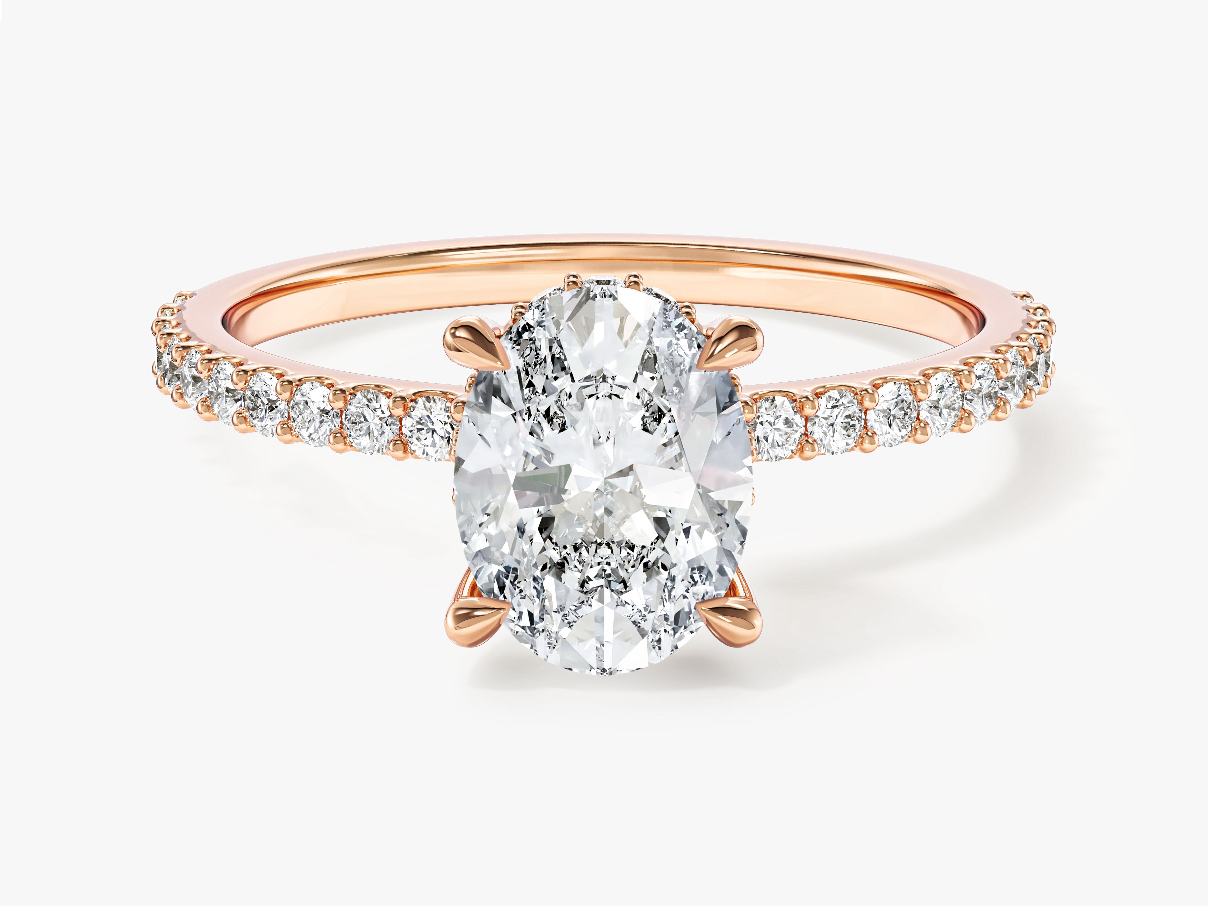 Labordiamant Verlobungsring im Ovalschliff und verborgenem Halo mit Pave-Seitensteinen (1.50 CT)