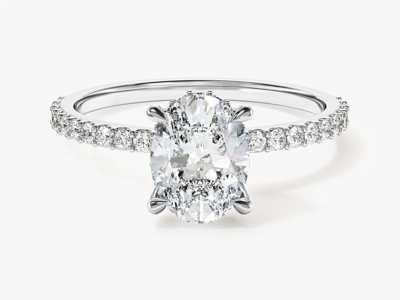Labordiamant Verlobungsring im Ovalschliff und verborgenem Halo mit Pave-Seitensteinen (1.50 CT)