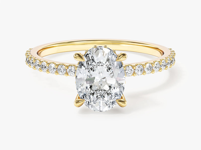 Labordiamant Verlobungsring im Ovalschliff und verborgenem Halo mit Pave-Seitensteinen (1.50 CT)