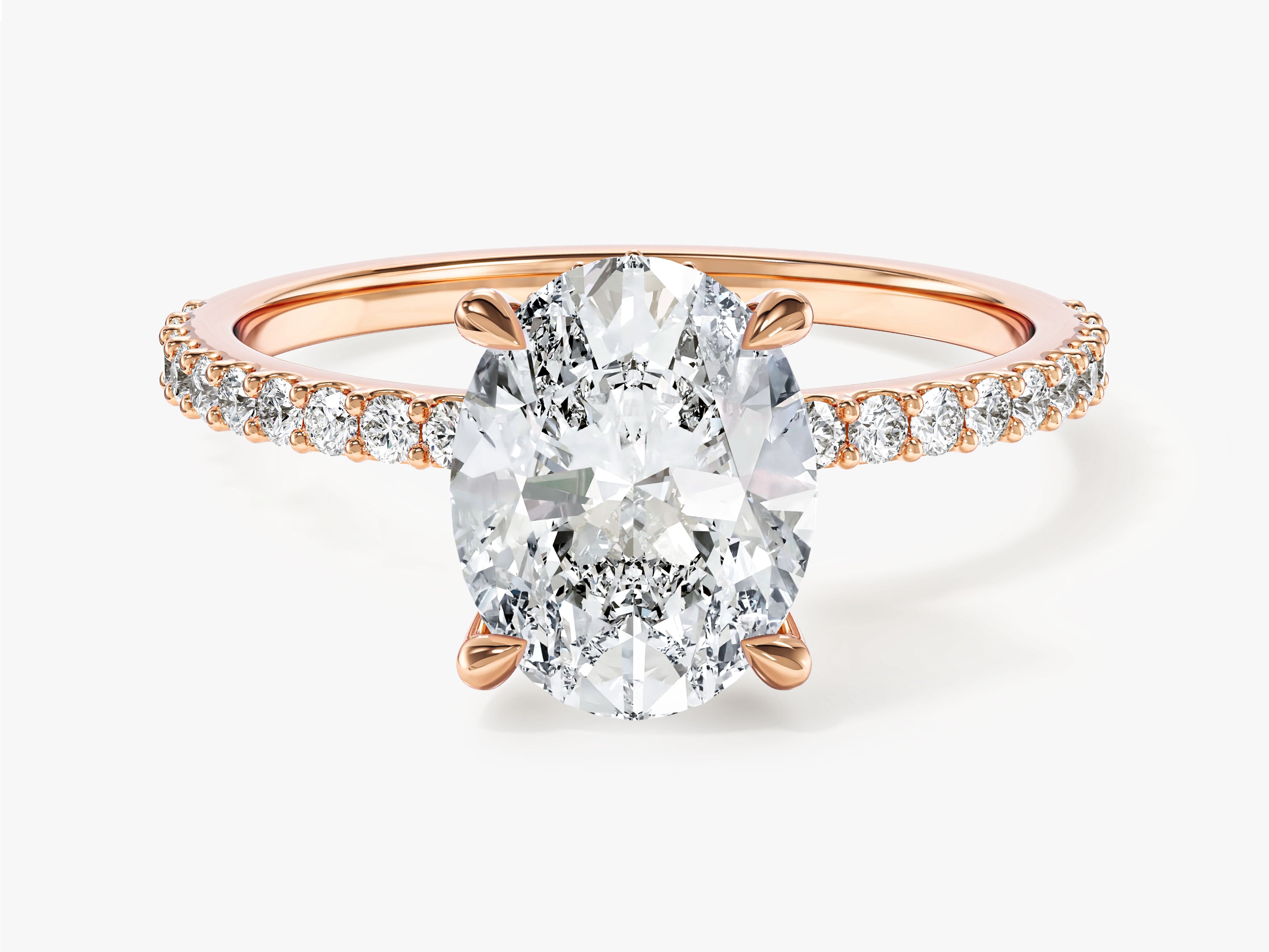 Moissanit Verlobungsring im Ovalschliff und verborgenem Halo mit Pave-Seitensteinen (2,00 CT)