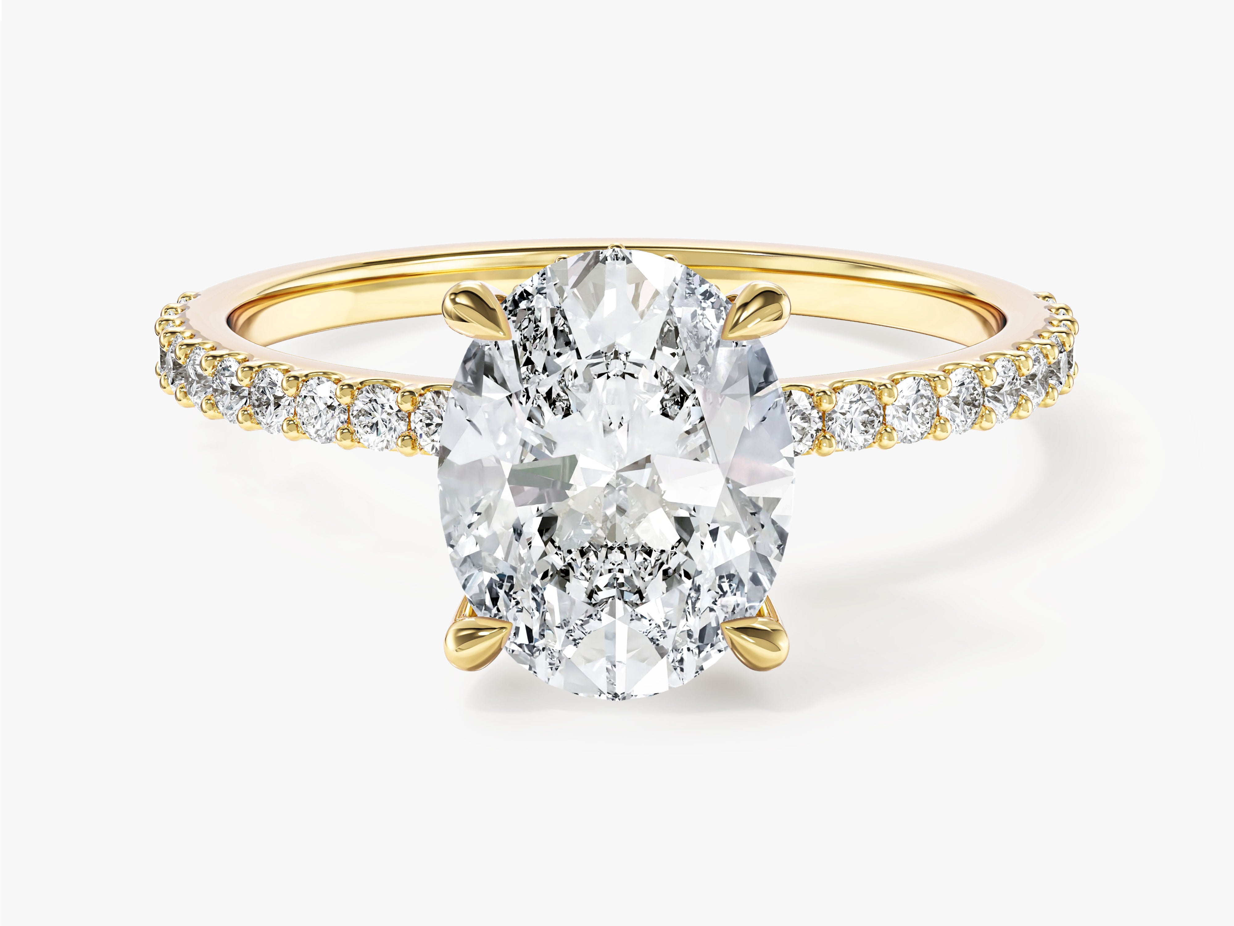 Moissanit Verlobungsring im Ovalschliff und verborgenem Halo mit Pave-Seitensteinen (2,00 CT)