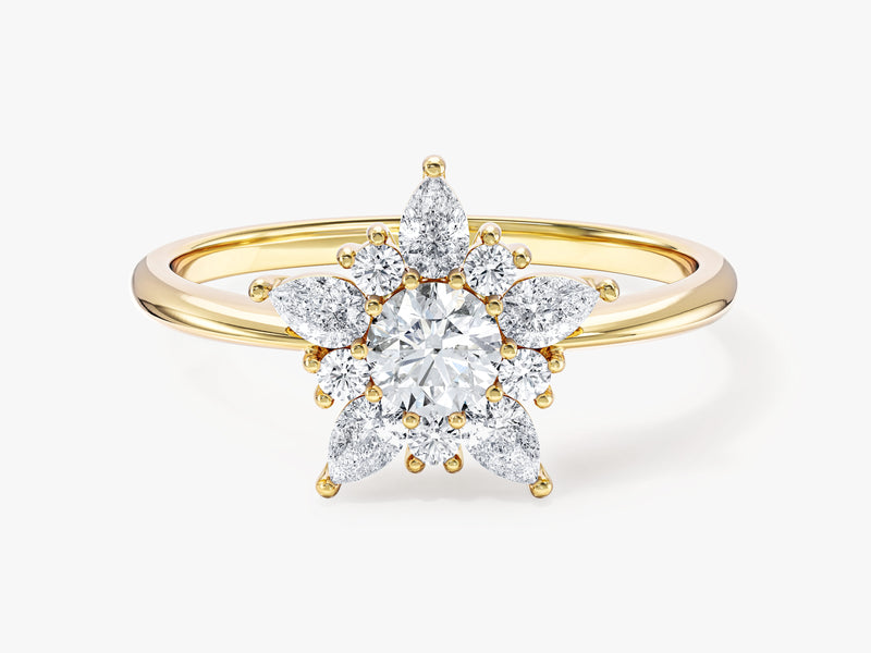 Moissanit Verlobungsring mit Blumen-Halo