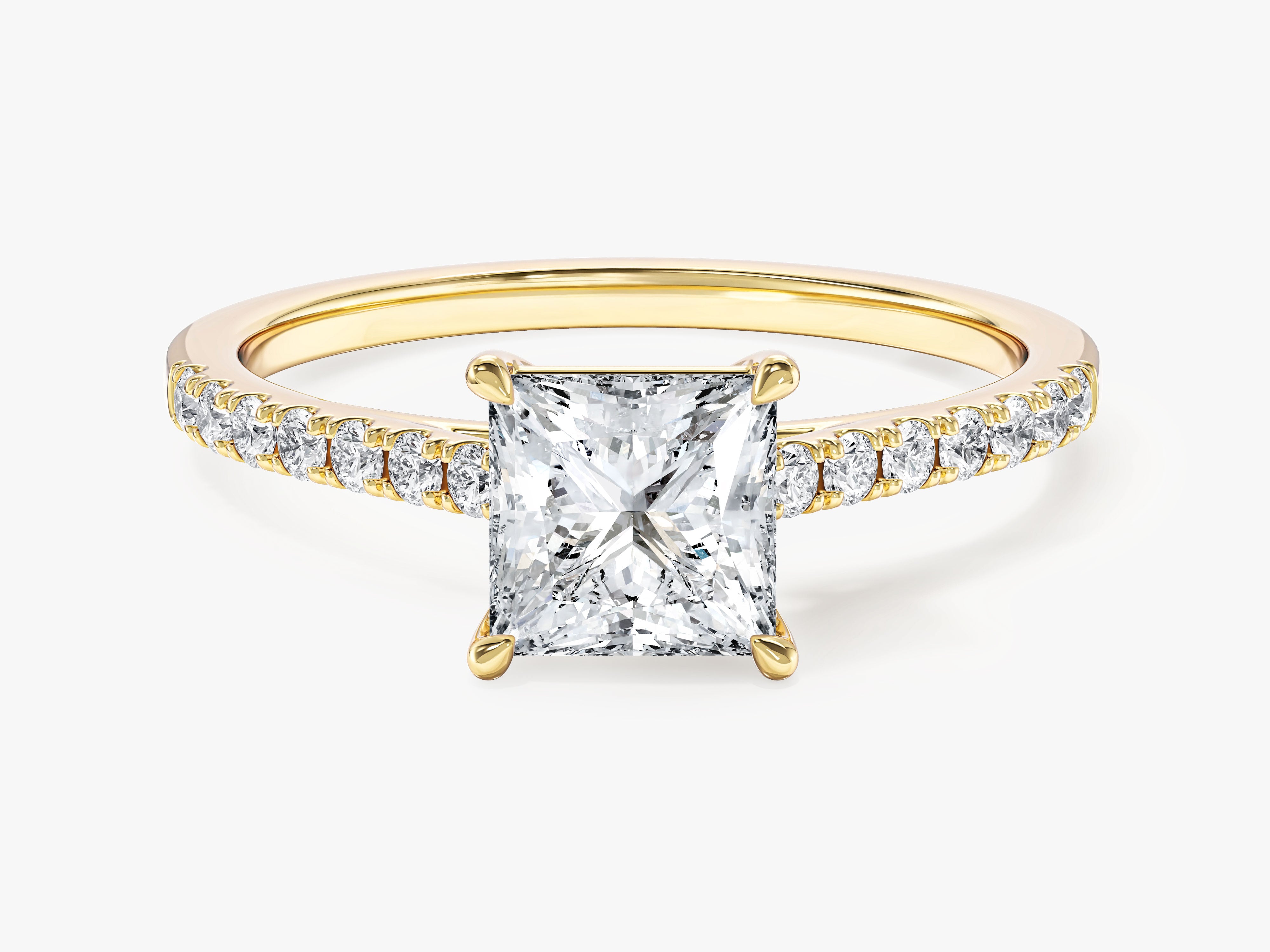 Moissanit Verlobungsring im Prinzessschliff mit Pave-Seitensteinen (1,00 CT)