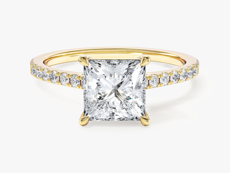 Labordiamant Verlobungsring im Prinzessschliff mit Pave-Seitensteinen (1.50 CT)