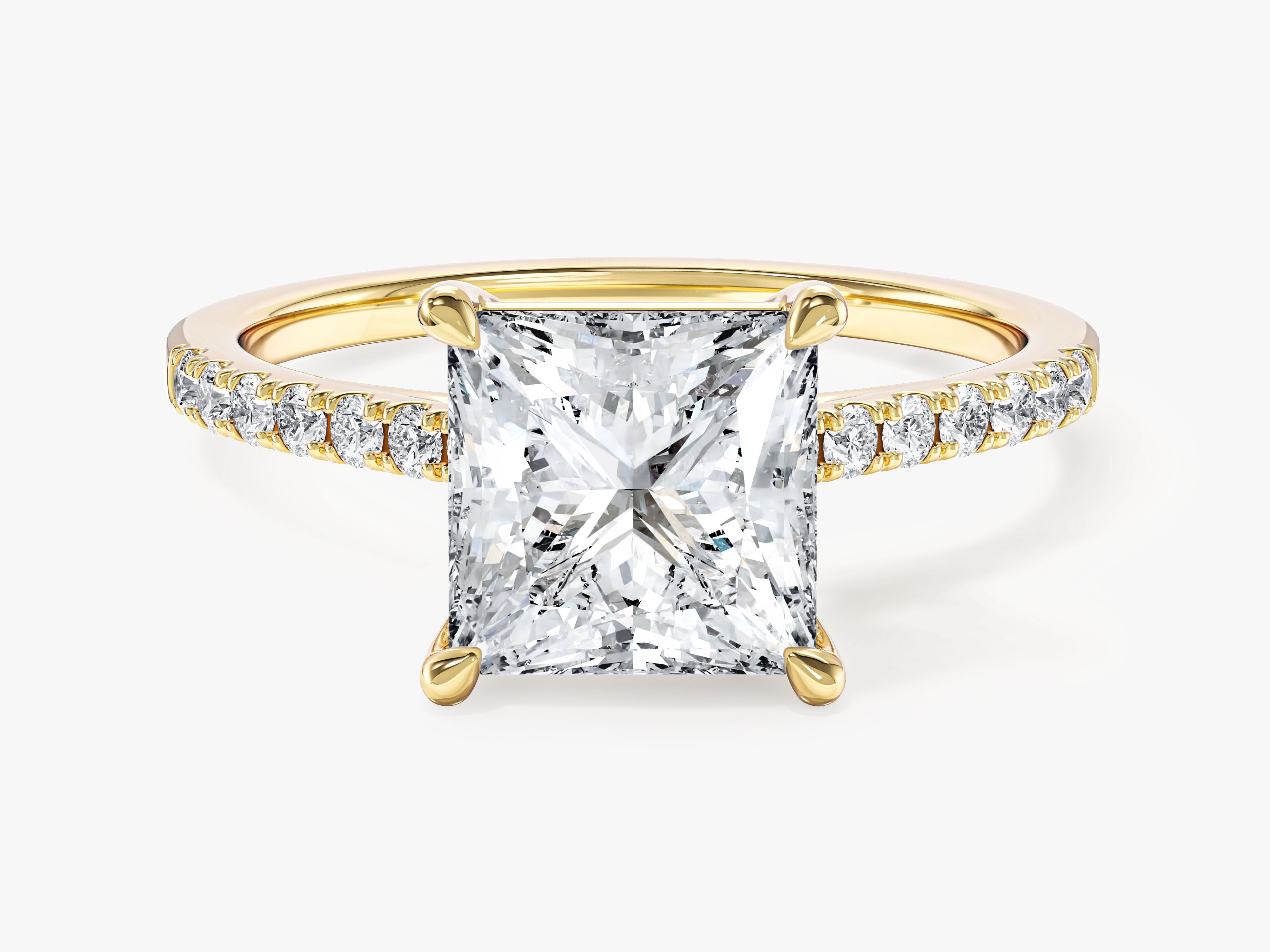 Moissanit Verlobungsring im Prinzessschliff mit Pave-Seitensteinen (2,00 CT)