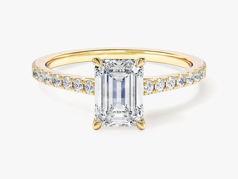 Labordiamant Verlobungsring im Smaragdschliff mit Pave-Seitensteinen (1.00 CT)