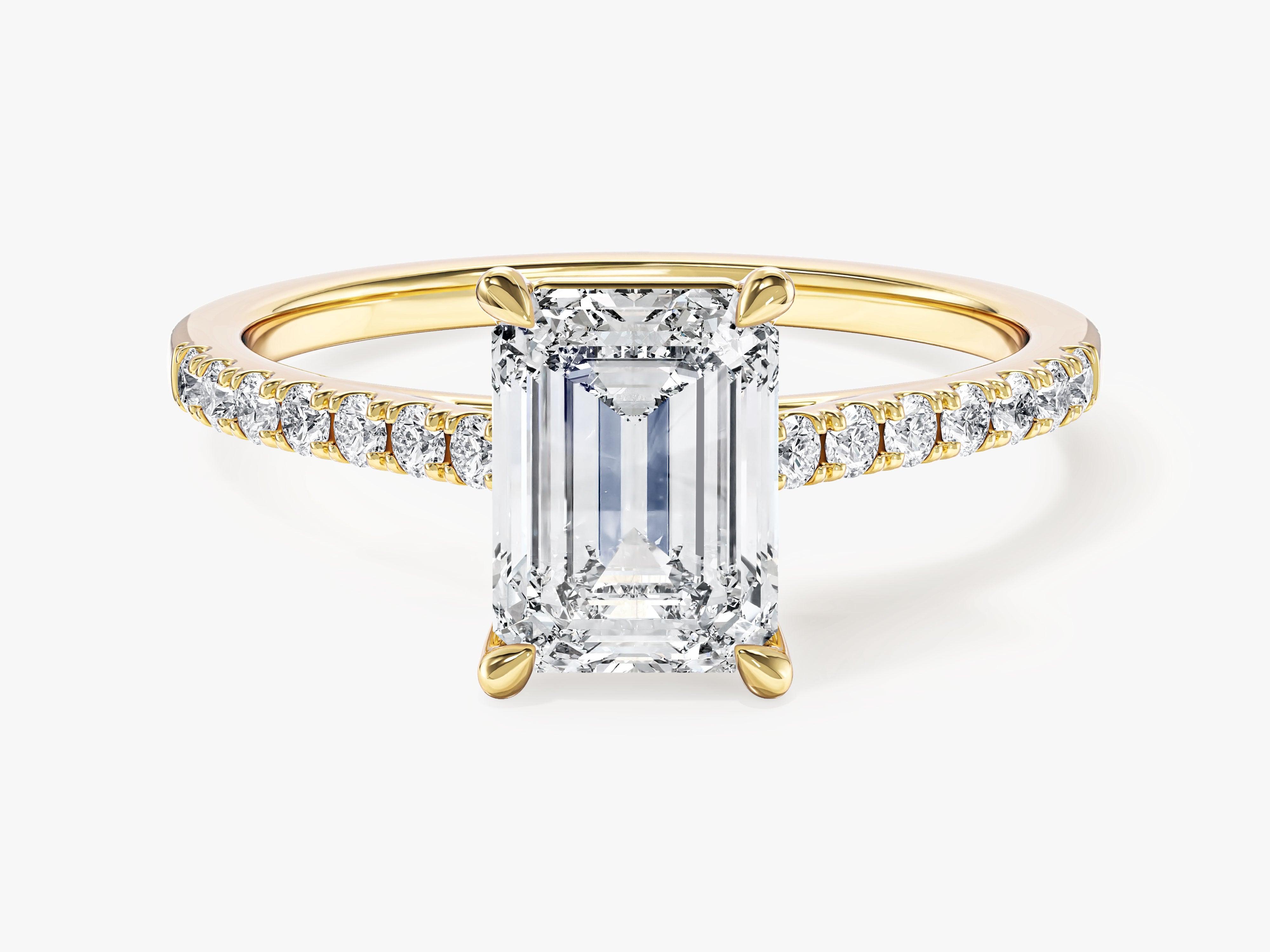 Moissanit Verlobungsring im Smaragdschliff mit Pave-Seitensteinen (1,50 CT)