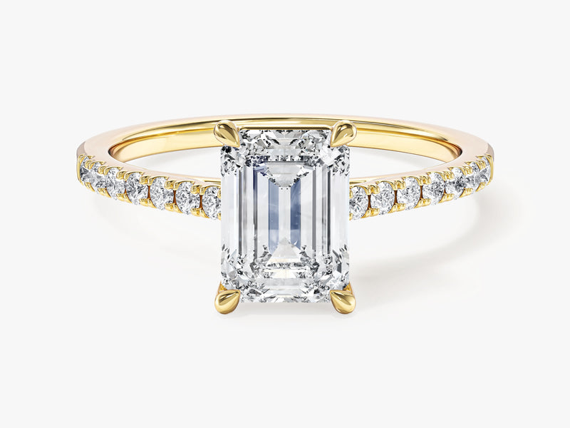 Moissanit Verlobungsring im Smaragdschliff mit Pave-Seitensteinen (1,50 CT)
