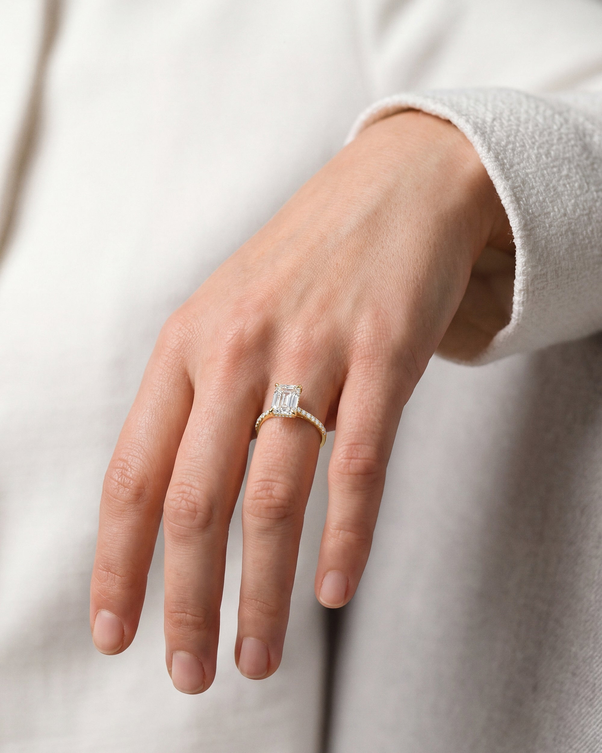 Emerald Cut Lab Grown Diamond Engagement Ring with Pave Set Side Stones (3.00 CT)