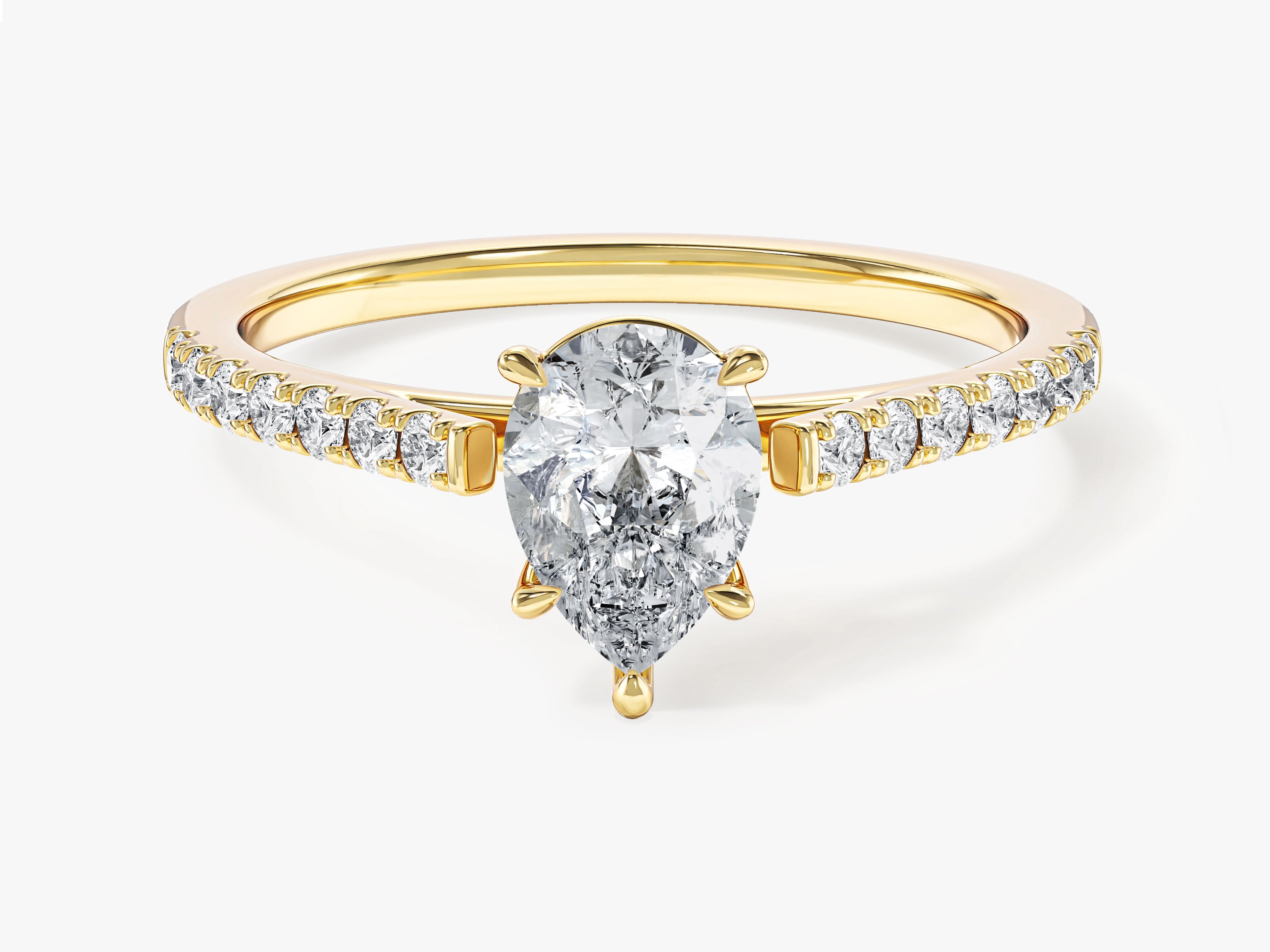 Moissanit Verlobungsring im Tropfenschliff mit Pave-Seitensteinen (1,00 CT)