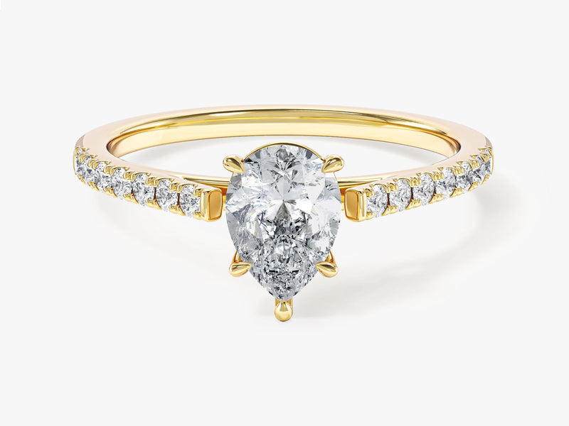 Moissanit Verlobungsring im Tropfenschliff mit Pave-Seitensteinen (1,00 CT)