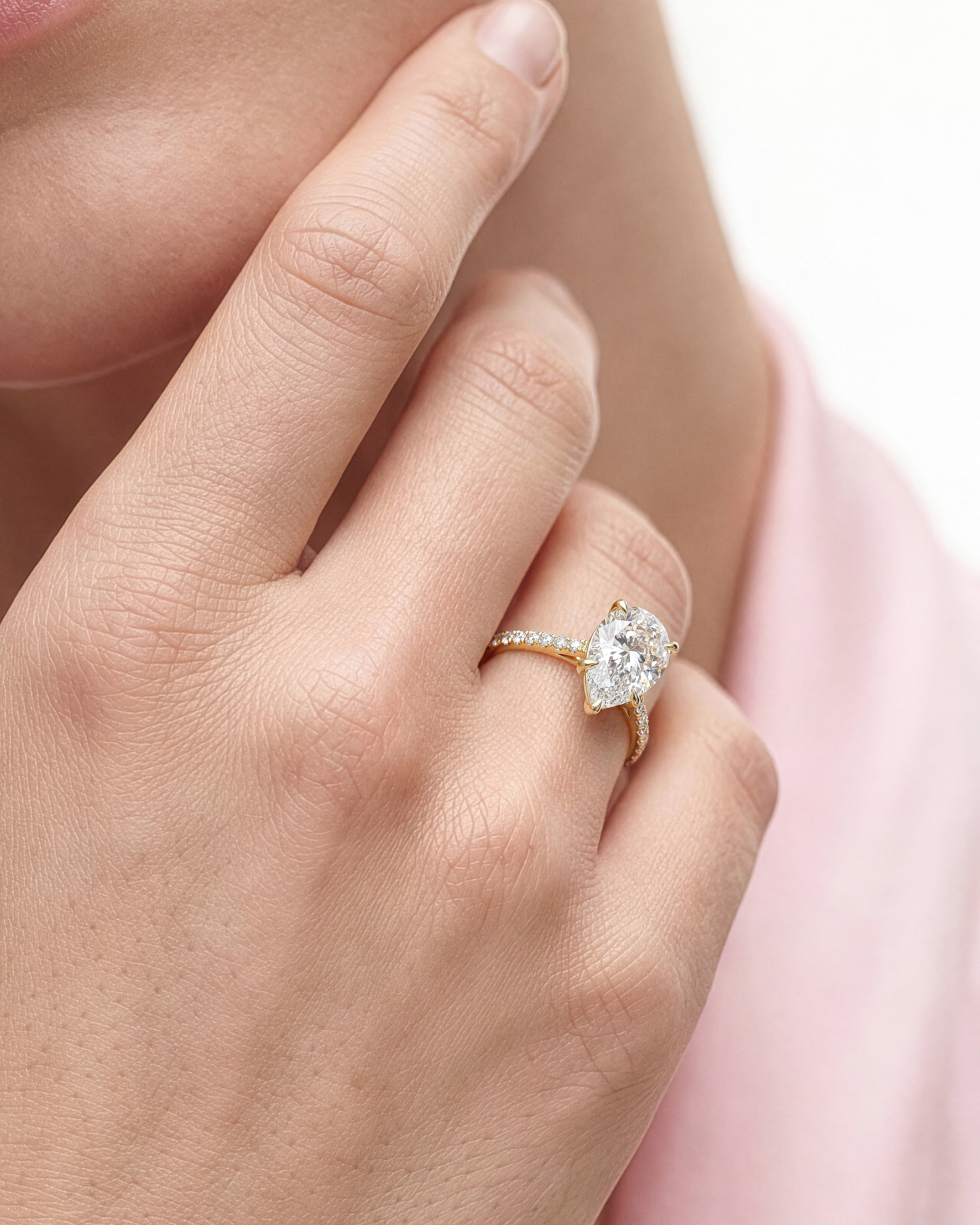 Pear Cut Lab Grown Diamond Engagement Ring with Pave Set Side Stones (3.00 CT)
