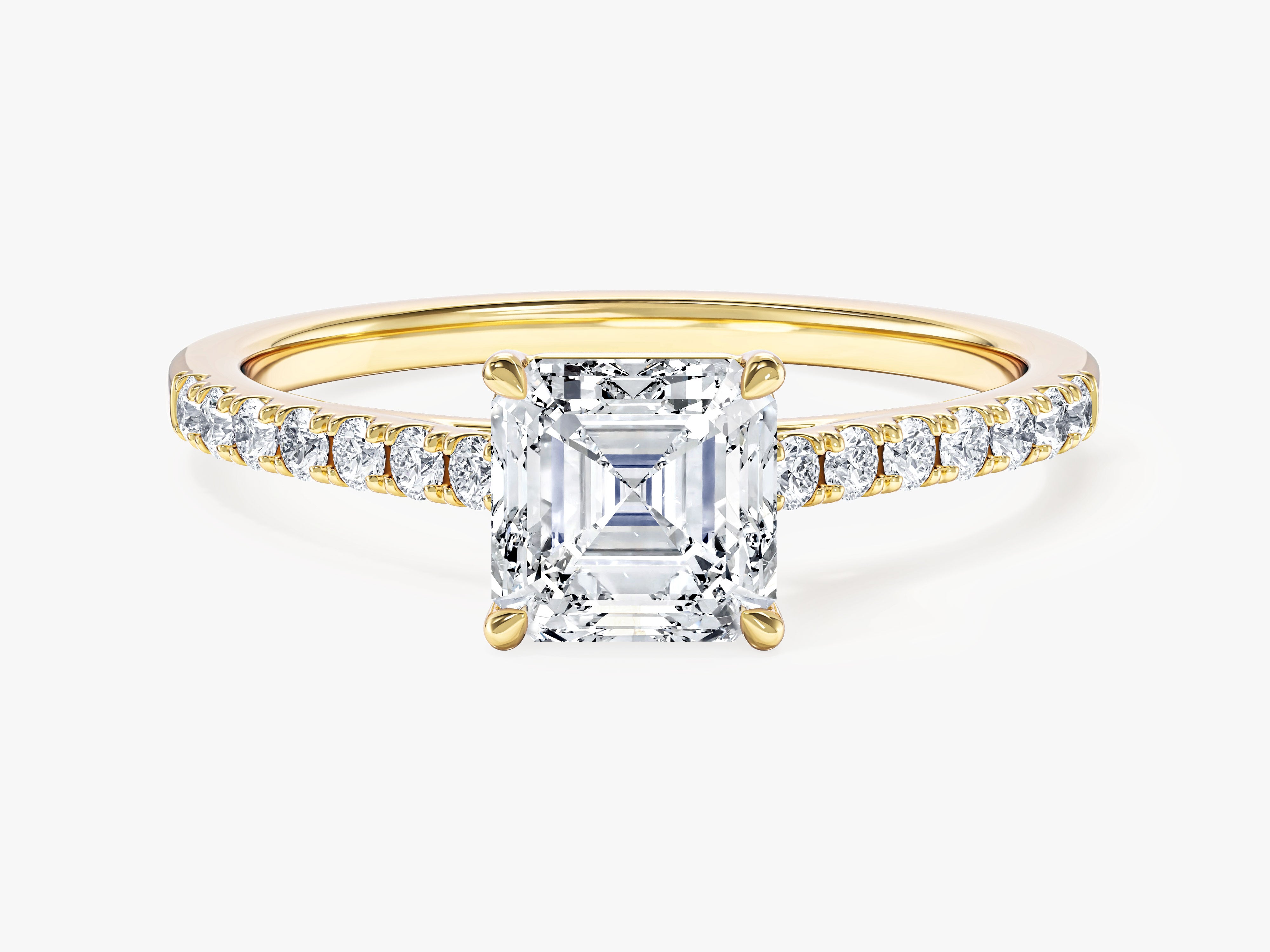 Moissanit Verlobungsring im Asscherschliff mit Pave-Seitensteinen (1,00 CT)