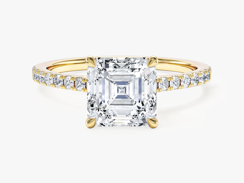 Asscher Cut Moissanite Engagement Ring with Pave Set Side Stones (2.00 CT)